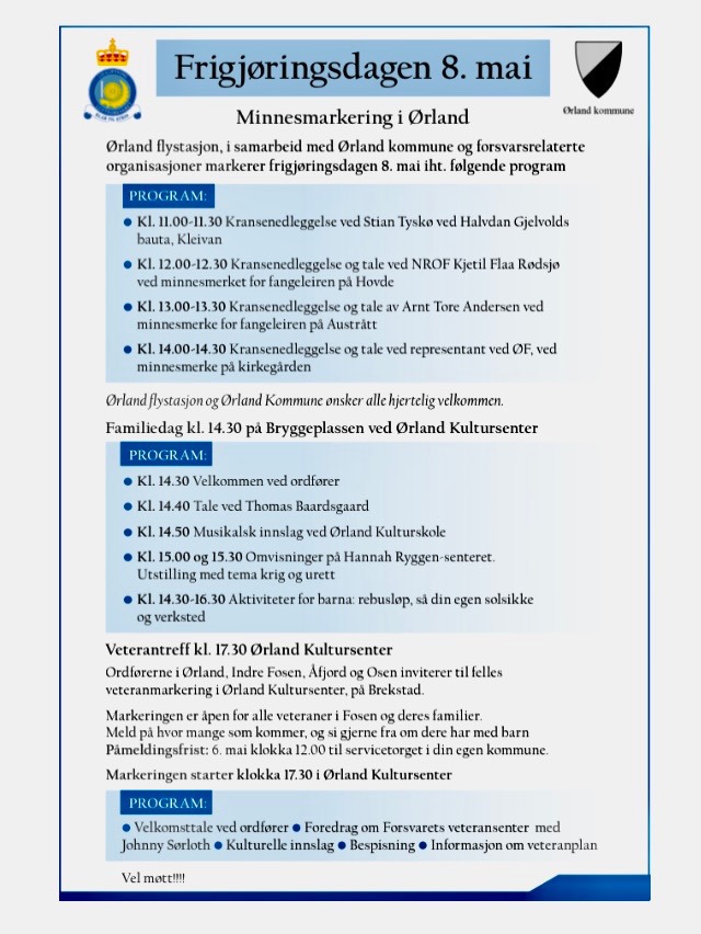 Minnesmarkering ved Ørland 8.mai